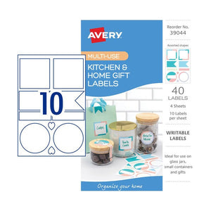 Avery Kitchen Home Gift Labels 39044 Multi Shapes Assorted Colours 4 Pack | Large-format decorative handwrite label for personalising gifts and home-made products