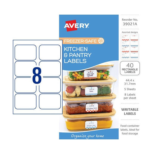 Avery Kitchen Pantry Labels 39021A 44.4x31.7mm 5 Pack | Freezer, dishwasher and microwave-safe removable label for food container date-marking