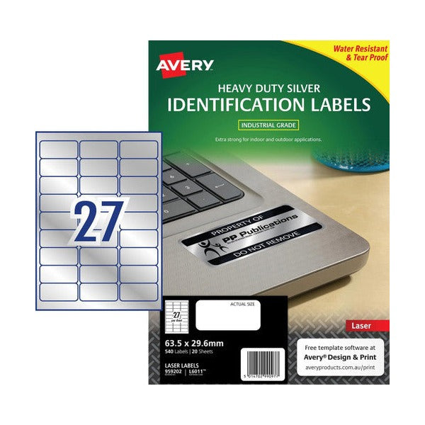Avery L6011 Durable Metallic Heavy Duty Labels 63.5x29.6mm 540 Pack - image 1