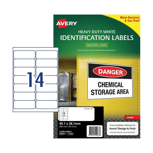 Avery L7063 Durable Heavy Duty Labels 99.1 x 38.1mm 350 Pack - image 1