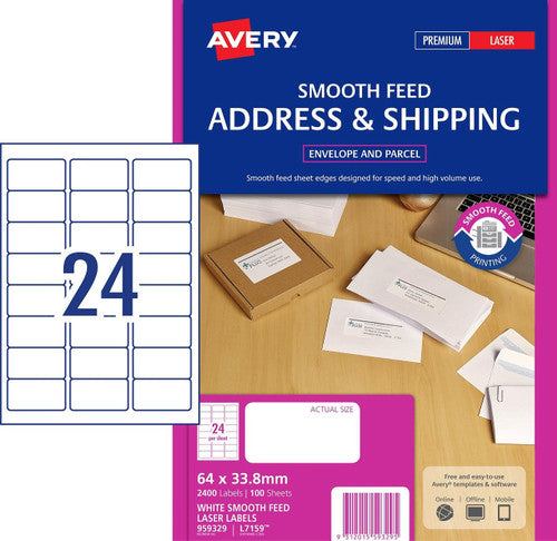 Avery L7159 White Address Labels 64x33.8mm 2400 Pack 24UP - image 1