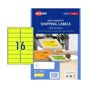 Avery L7162FY Fluoro Yellow Signalling Labels 99.1x34mm 400 Pack - image 1