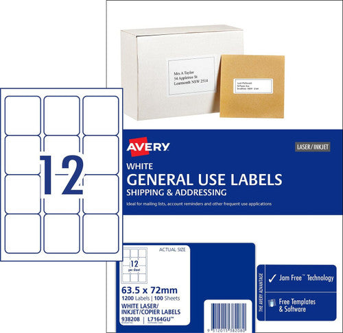 Avery L7164GU White General Use Labels 1200 Labels 12UP - image 1