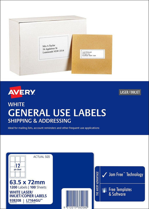 Avery L7164GU White General Use Labels 1200 Labels 12UP - image 3
