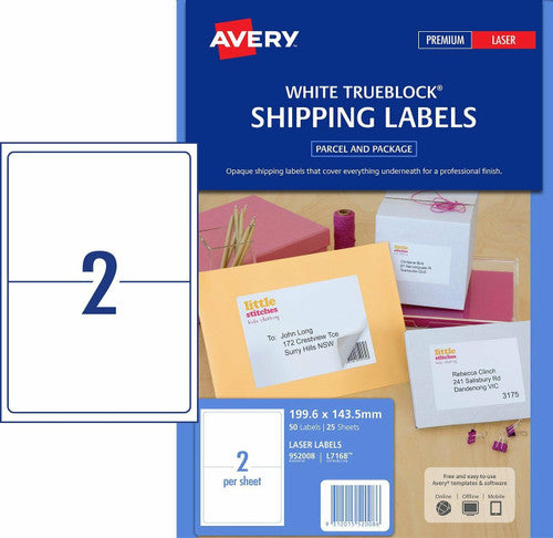 Avery L7168 TrueBlock Shipping Labels 199.6 x 143.5mm 25 Pack - image 1