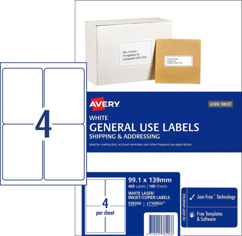 Avery L7169GU White General Use Labels 99.1x139mm 400 Labels - image 1