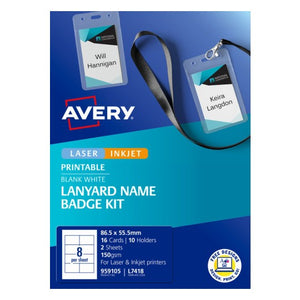 Avery Lanyard Name Badge Kit 959105 Reusable with Printable Inserts | Hanging lanyard holders for high-visibility event and site access name badges