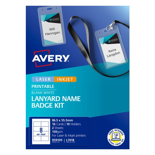 Avery 959105 lanyard name badge kit with printable inserts