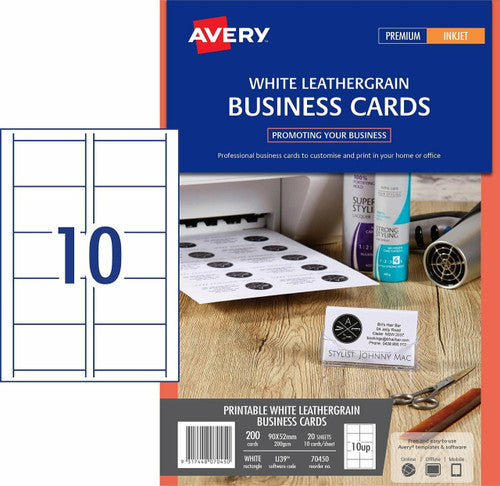Avery Leathergrain White Micro-Perforated Inkjet Business Cards Matt 200gsm 10UP - image 1