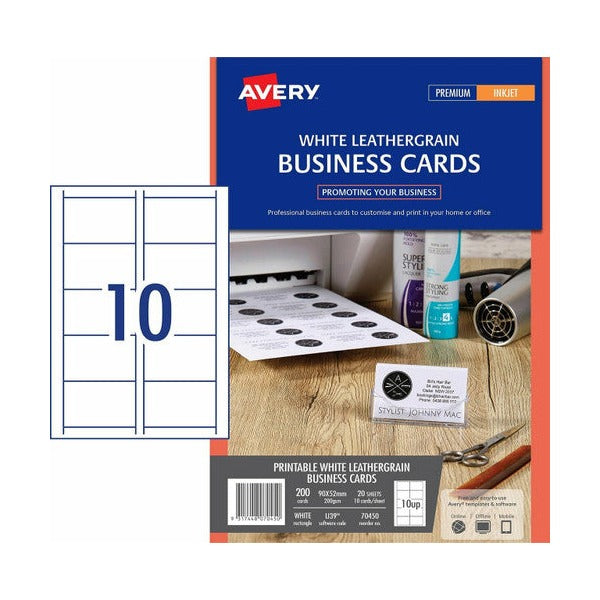 Avery Leathergrain White Micro-Perforated Inkjet Business Cards Matt 200gsm 10UP - image 1