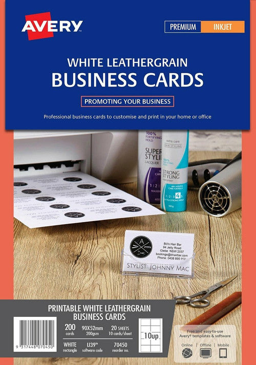 Avery Leathergrain White Micro-Perforated Inkjet Business Cards Matt 200gsm 10UP - image 2