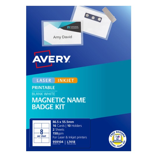 Avery 959104 magnetic name badge kit with printable inserts