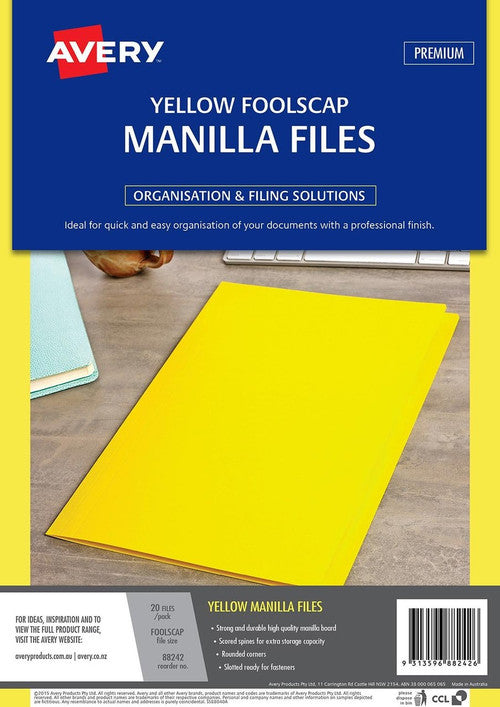 Avery Manilla Folders Foolscap Pack 20 Yellow - image 2