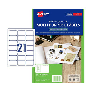 Avery Matt White Photo Quality Labels L7160CL 420 Pack 63.5 x 38.1mm 21UP - image 1