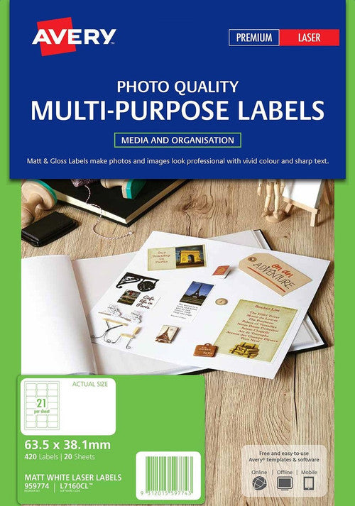 Avery Matt White Photo Quality Labels L7160CL 420 Pack 63.5 x 38.1mm 21UP - image 3