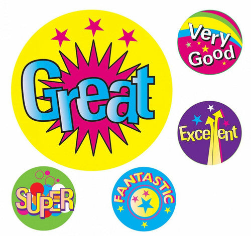 Avery Merit Stickers 69623 Multi Captions 22mm Assorted Colours Pack 200 | Text-based reward recognition for classrooms and home learning