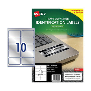Avery Metallic Heavy Duty Labels 959203 L6012 200pk 96x50.8mm Silver 10-Up | Large-format metallic silver for equipment asset plates