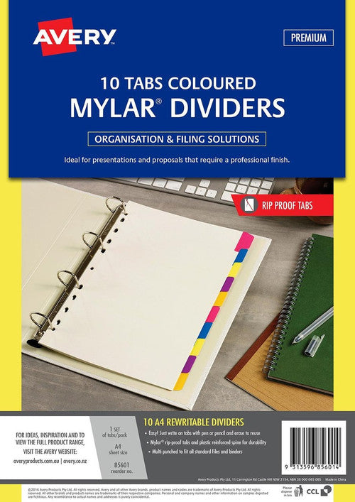 Avery Multi-Coloured Rewritable Tab Dividers 10 Tabs - image 1