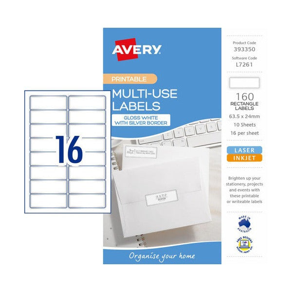 Avery Multi Use Labels With Silver Border 10 Pack 63.5x24mm 16UP - image 1
