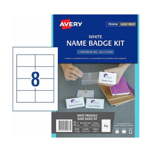 Avery Card Name Badge Kit 959077 L7418K Micro-Perforated 86.5x55.5mm 8-Up | Complete badge and card set for conferences and events