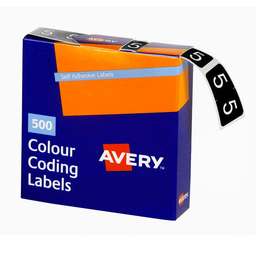 Avery Numeric 5 Side Tab Colour Coding Labels 43245 25x38mm 500 Box | For colour-coded numeric lateral filing systems