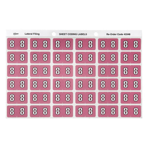 Avery Numeric 8 Side Tab Colour Coding Labels 25 x 38mm 180 Pack - image 1