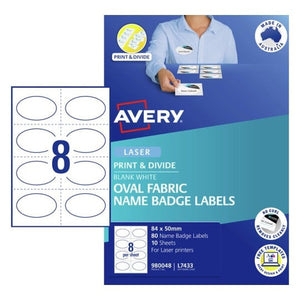 Avery Oval Fabric Name Badge Labels 980048 L7433 Box of 80 | Silk acetate removable adhesive name badge for professional conferences and events