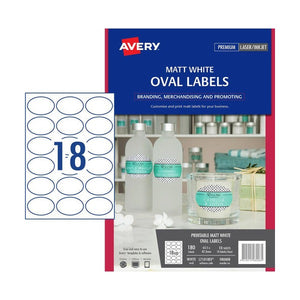 Avery White Oval Removable Product Labels 980008 L7101REV 180pk 63.5x42.3mm 18-Up | Oval removable for temporary product pricing