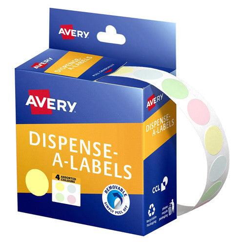 Avery Assorted Pastel Colours Dispenser Labels Circle 937377 14mm 600 Pack | Soft pastel colour-coded dot for planners, journals and craft projects