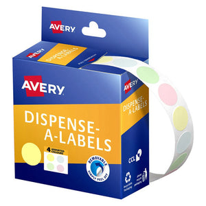 Avery Assorted Pastel Colours Dispenser Labels Circle 937377 14mm 600 Pack | Soft pastel colour-coded dot for planners, journals and craft projects
