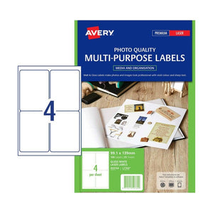Avery Glossy White Photo Quality Labels 959769 L7769 400 Labels 99.1x139mm 4-Up | Premium glossy inkjet at large parcel label size for branded shipping