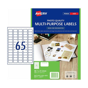 Avery Matt White Photo Quality Labels 959775 L7651CL 1300pk 38.1x21.2mm 65-Up | Premium matt inkjet coating at compact address size