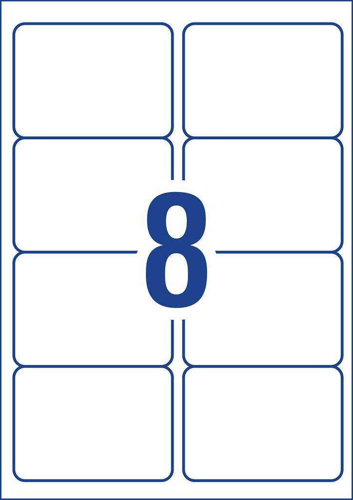 Diagram of the A4 sheet layout for Avery L7165, two columns of four rectangular labels with a large number 8 in the centre.