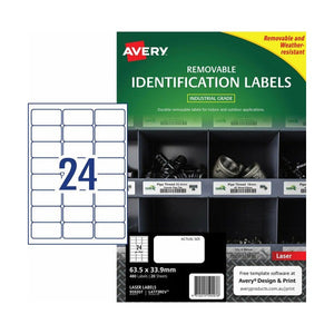 Avery Removable White Heavy Duty Labels 959207 L4773 263.5x33.92mm 20pk 24-Up | Wide shallow removable heavy duty label for binder spines and shelf edge