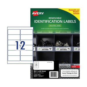 Avery Removable Heavy Duty Labels 959208 L4776 99.1x42.3mm 20 Pack 12-Up | Weather-resistant heavy duty label with removable adhesive for temporary outdoor identification