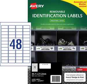 Avery Removable White Heavy Duty Labels 959205 L4778 45.7x21.2mm 20pk 48-Up | Compact weather-resistant removable label for temporary identification