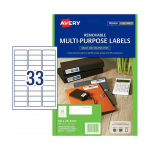 Avery Removable Multi-Purpose Labels 959152 64x24.3mm 825 Labels 25 Sheets | Clean-removal compact label for temporary identification