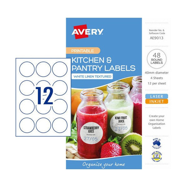 Avery Round Kitchen Pantry Labels 4 Pack 40mm Diameter 12UP - image 1