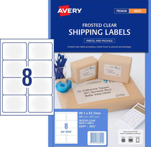 Avery Frosted Clear Matt Shipping Labels 936004 J8565 200 Pack 99.1x67.7mm 8-Up | Premium invisible-label effect for professional packaging