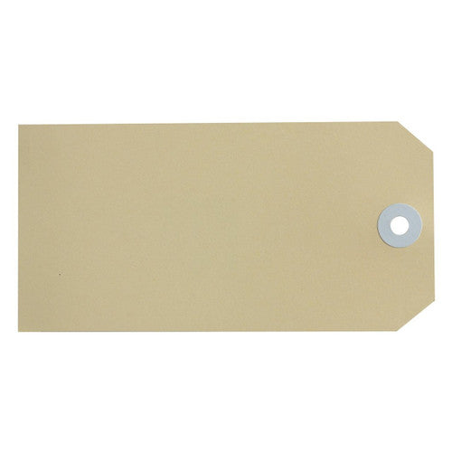 Avery 16000 Size 6 buff shipping tag 134 x 67mm showing large format neutral buff tag with reinforced metal eyelet and dual-sided manilla board surface, box of 1000