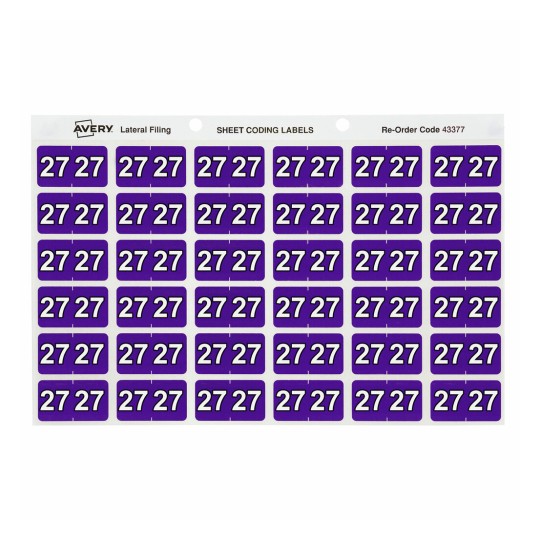 Avery 43377 colour coding side tab labels, in sheets
