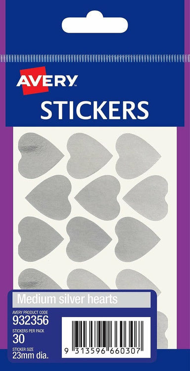 Avery Silver Multi-Purpose Heart Stickers Medium 30 Pack - image 1