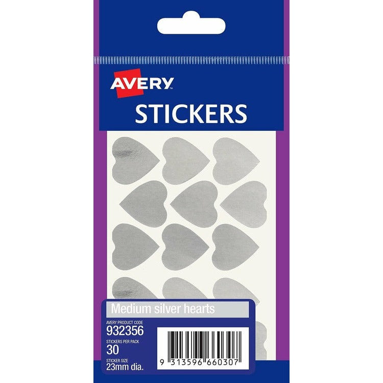 Avery Silver Multi-Purpose Heart Stickers Medium 30 Pack - image 1