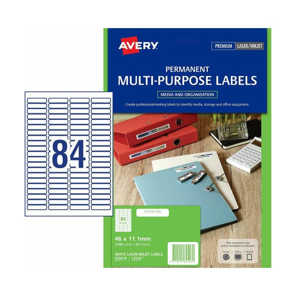 Avery 35mm Slide Labels 959018 L7656 2100 Pack 46x11.11mm 84-Up | Standard format for 35mm photographic slides and small media archives