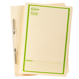 Avery Buff Spiral Spring Action File 86534 Green Print Foolscap Pack 25 | Year-coded differentiation within buff spiral spring archive systems
