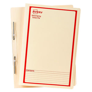 Avery Buff Spiral Spring Action File 86514 Red Print Foolscap Pack 25 | Year-coded or category-differentiated archiving by print colour