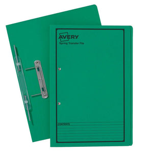Avery Green Spring Transfer File 86834 Black Print Foolscap Pack 25 | Active-to-archive filing with green colour-coded identification