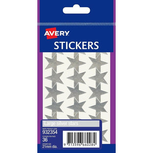 Avery Silver Large Star Stickers 932354 Pack 36 | Prominent award and recognition decoration for certificates and presentations