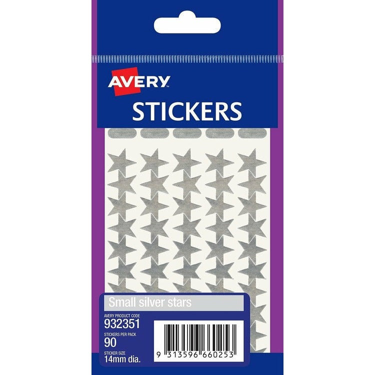 Avery Silver Small Star Stickers 932351 Pack 90 | Second-tier recognition symbol for two-level reward systems and contemporary decoration