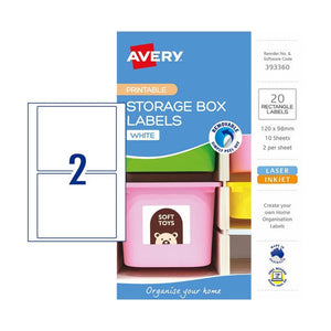 Avery Storage Box Removable Labels 393360 120x98mm 10 Pack 2-Up | Large-format removable label for storage box identification